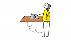 A guy in yellow talking over a telephone