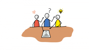 Three people discussing with each other
