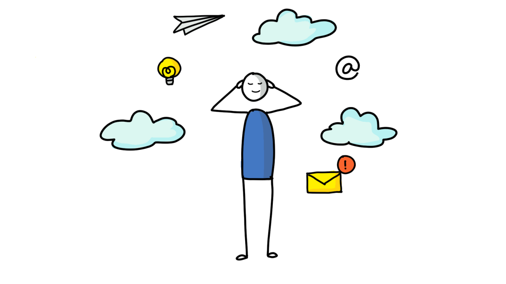 A guy in blue visualizing ideas in mind
